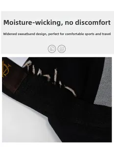 Detail of widened sweatband design inside black baseball cap for moisture wicking