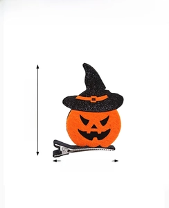 Size display of Halloween pumpkin wizard hat hair clip showing dimensions of 7.5x6cm