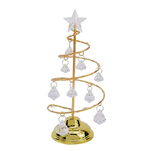 Lighted gold spiral Christmas tree with crystal pendants and star topper for holiday decor