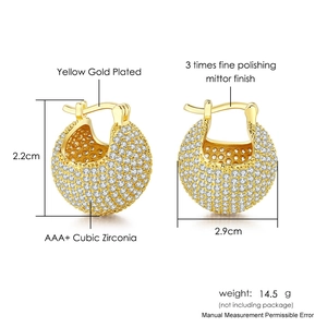 Gold plated chunky hoop earrings with micro paved cubic zirconia and mirror finish