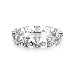 Elegant S925 sterling silver crown ring with sparkling pavé cubic zirconia for women