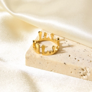 Irregular Lava Fluid Stainless Steel Ring Geometric Crown Open Adjustable Gold Plated Minimalist Jewelry For Women