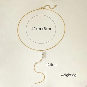 Golden snake chain necklace with white pearls, minimalist vintage design 42cm length