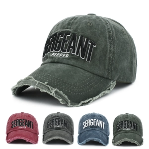 Vintage Washed Cotton Baseball Cap Distressed Frayed Brim Letter Embroidery Retro Adjustable Sun Hat For Men Women