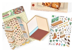 Detail of 2.5D dessert house themed DIY PET sticker set with 3D folding scene base