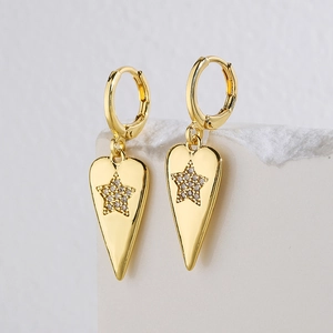 Heart Dangle Earrings 18K Gold Plated Copper Zircon Star Geometric Minimalist Jewelry For Women