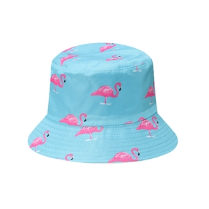 Chapeau bob bleu clair imprimé flamant rose pour protection solaire et vacances à la plage