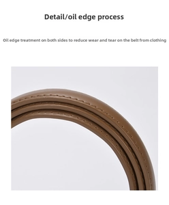 Detail of brown leather belt showing professional double-edged oil finish and fine stitching