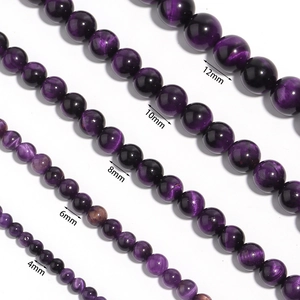 Comparison of purple tiger eye stone beads in 4mm, 6mm, 8mm, 10mm, and 12mm sizes