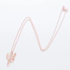 Minimalist hollow cactus pendant necklace in rose gold stainless steel for women