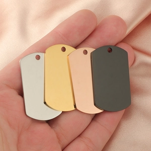 Polished stainless steel dog tags in silver, gold, rose gold and black colors