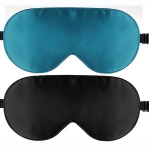 Silky sleep eye mask set in blue and black colors with adjustable elastic head straps