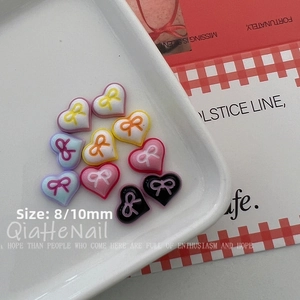 Detail of 8/10MM colorful resin heart charms with bow relief for nail art DIY decor