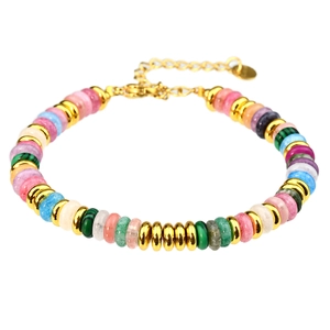 Colorful natural stone beaded bracelet with gold spacers and adjustable lobster clasp