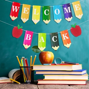 Banderole Welcome Back en forme de crayon pour décoration de classe et fête d'école