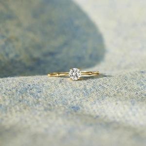S925 Sterling Silver Solitaire Ring Round Cut Bamboo Texture Minimalist Promise Jewelry For Women