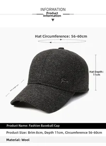 Detailed size specifications for dark grey winter thermal baseball cap with ear protection