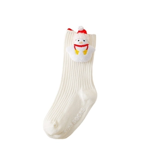Kids white snowman socks with 3D festive holiday decor and non-slip grippy soles