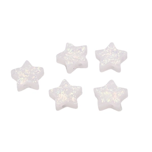 Five-pointed white resin opal star beads with iridescent shimmer and 1.5mm holes