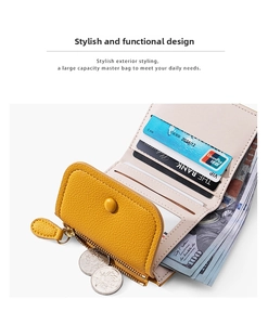 Detail view of yellow lychee leather wallet with multiple card slots and coin pocket