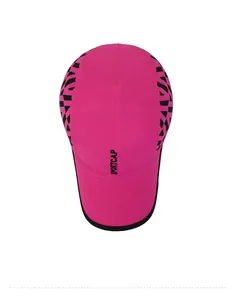 Top view of pink quick-dry sports cap with black geometric pattern and SPORTCAP logo