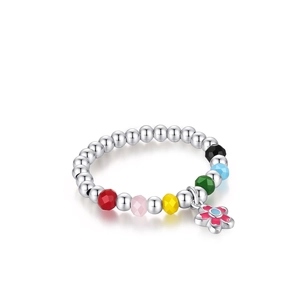 Anello Con Perline Argento Sterling 925 Perline Colorate Ciondolo Fiore Smalto Regolabile Moda Gioielli Personalizzati Per Donna