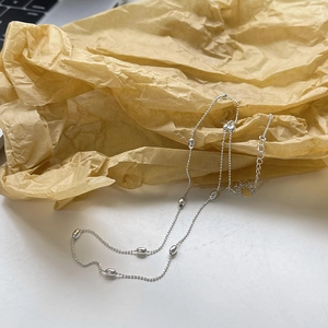 925 Sterling Silver Necklace For Women Olive Bead Chain Minimalist Korean Style Plain Silver Jewelry Clavicle Chain