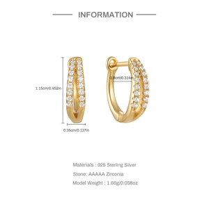 Detail view of 925 sterling silver U-shaped hoop earrings with AAAAA zircon dimensions