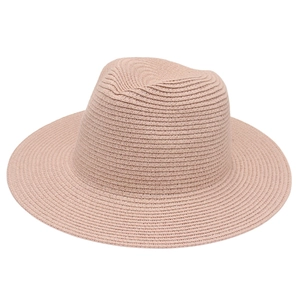 Chic pink Panama straw hat with fine woven texture and classic jazz style fedora shape