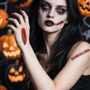 Halloween temporary tattoo stickers with realistic bloody scar and wound designs on hand