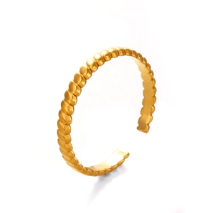 Minimalist 18K gold plated stainless steel twisted open ring with beaded texture