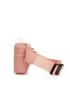 Pink waterproof oxford fanny pack with multi-layer zipper and adjustable strap