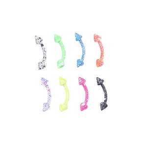 Set of 8 colorful paint-splattered curved barbell eyebrow rings made of stainless steel