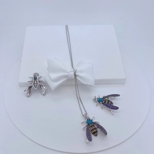 Copper insect pendant necklace set with multicolor zircon stones and gift box