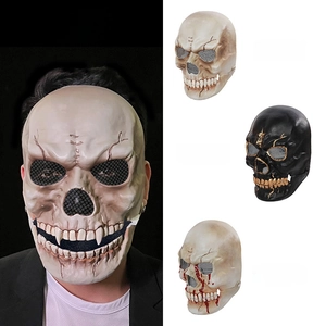 Detail view of moving jaw skeleton mask in three styles for Halloween parties