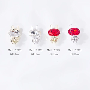 Charmants bijoux d'ongles 3D en forme de lapin, cristaux rouges et clairs festifs