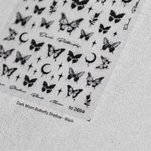 Adesivi per unghie giapponesi con motivi di farfalle scure e luna per manicure