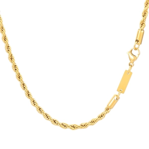 Minimalist gold titanium steel rope chain necklace featuring a lobster clasp and metal tag