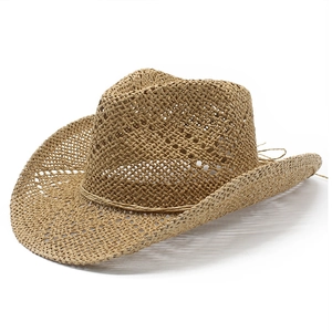 Cappello Di Paglia Da Cowboy Western Traforato Traspirante Protezione Solare Estate Spiaggia Vacanze Vintage Unisex