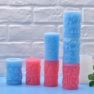 Cylindrical Christmas relief silicone mold for DIY candles with Merry Christmas patterns