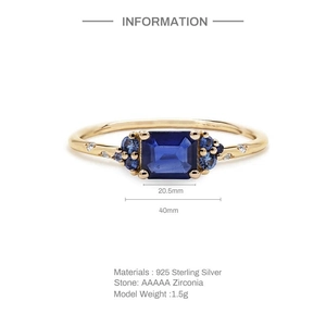 Detail showing 925 sterling silver ring dimensions with blue zirconia and weight specifications
