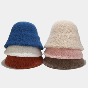Women's Japanese Style Wool Blend Lambswool Bucket Hat Warm Solid Color Fisherman Hat For Autumn Winter Outdoor Casual Basin Hat
