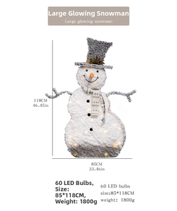 Luminous Christmas snowman decor with 60 LEDs, 118cm height and silver top hat detail