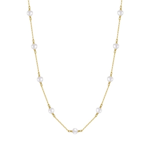Elegant 925 sterling silver necklace with white pearls on a gold chain for women
