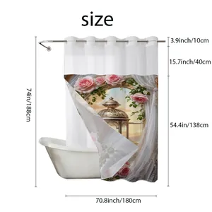 Detailed dimension chart for waterproof polyester shower curtain with floral garden print