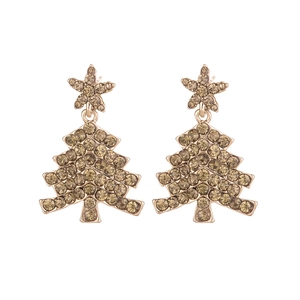 Sparkling Christmas tree earrings with champagne rhinestones and golden star studs