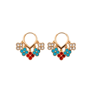 18K gold plated vintage flower tassel drop earrings with colorful gemstones on white background