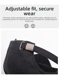 Detail of adjustable metal buckle and textured fabric on back of men baseball cap