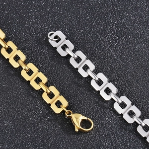 Collier hip hop en acier inoxydable à maillons carrés en 8, tons or et argent