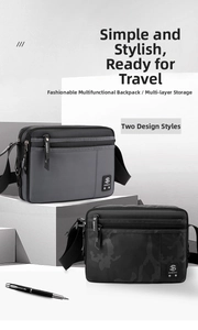Detailed view of durable nylon crossbody bags with multi-layer zipper pockets and wide straps
